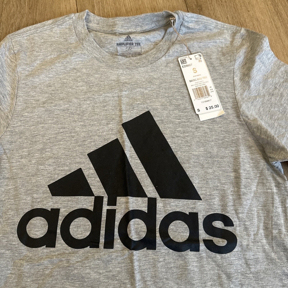 Adidas Men's Amplifier Tee Heather Grey Spell‎ Out Logo Size Small NEW